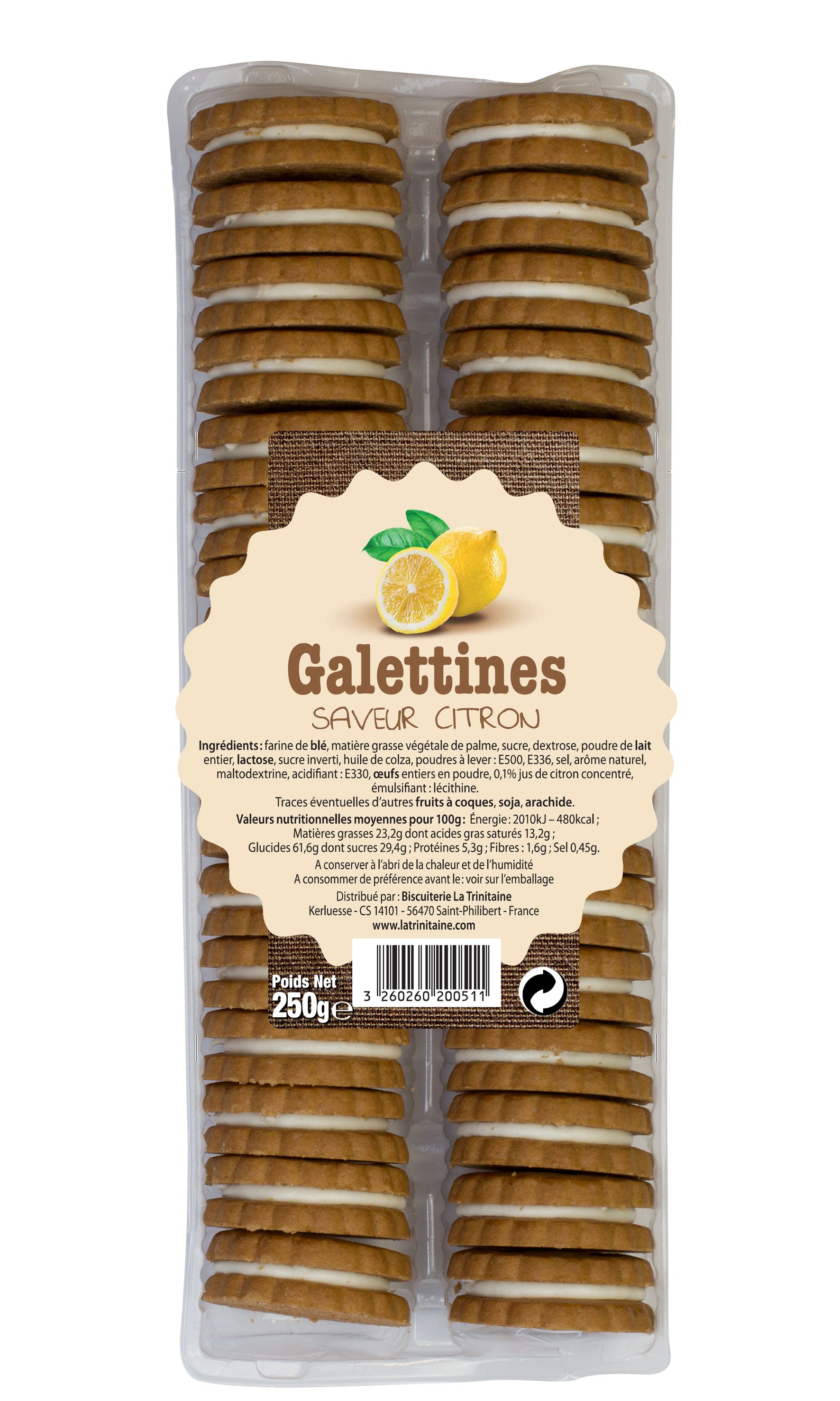 La Trinitaine Galettines citron biscuits fourrés goûter