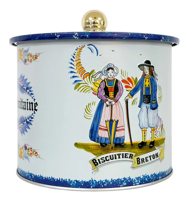 La Trinitaine Seau Faïence Couple Fleurs boîte galettes bretonnes
