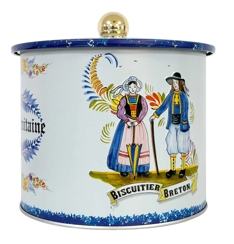 La Trinitaine Seau Faïence Couple Fleurs boîte galettes bretonnes